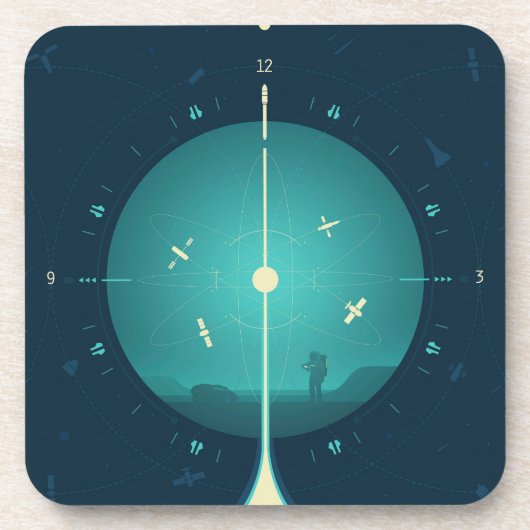 Deep Space Atomic Clock Poster, blauwe versie. Bier Onderzetter (Voorkant)