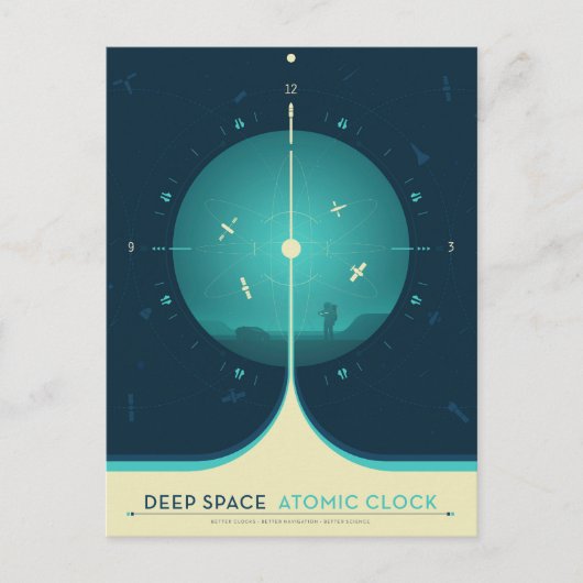 Deep Space Atomic Clock Poster, blauwe versie. Briefkaart (Voorkant)