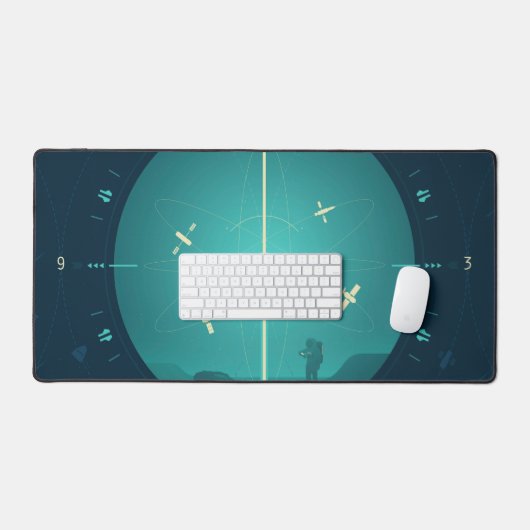 Deep Space Atomic Clock Poster, blauwe versie. Bureaumat (Keyboard & Muis)