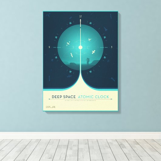 Deep Space Atomic Clock Poster, blauwe versie. Canvas Afdruk (Insitu (Houten vloer))