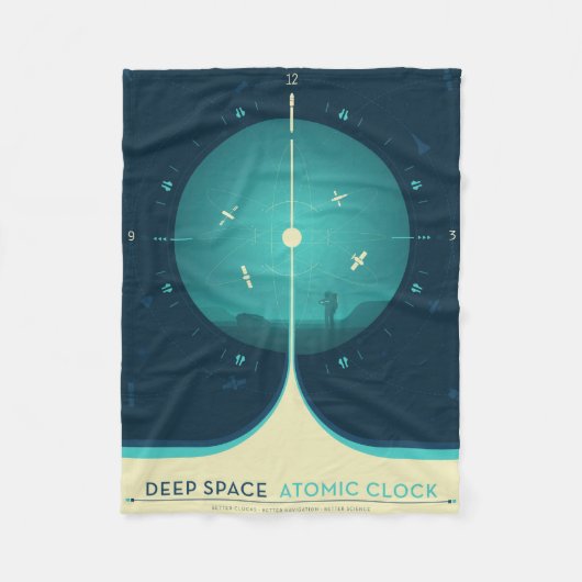 Deep Space Atomic Clock Poster, blauwe versie. Fleece Deken (Voorkant)