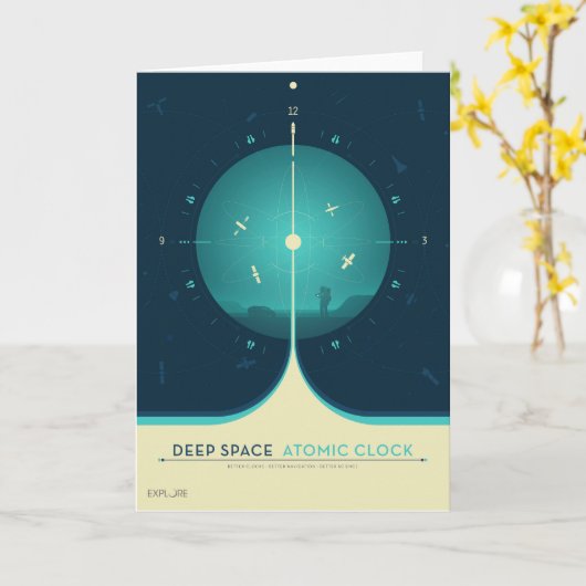 Deep Space Atomic Clock Poster, blauwe versie. Kaart (Gele Bloem)