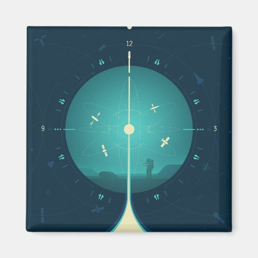 Deep Space Atomic Clock Poster, blauwe versie. Magneet (Voorkant)