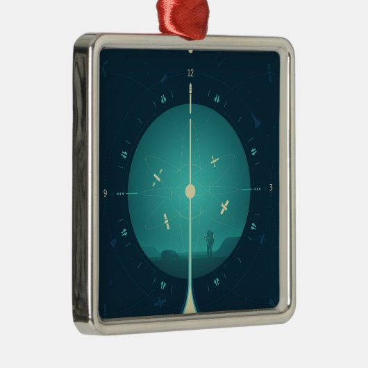 Deep Space Atomic Clock Poster, blauwe versie. Metalen Ornament (Rechts)