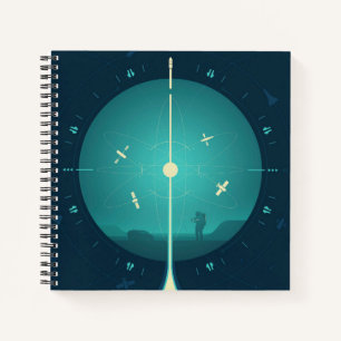 Deep Space Atomic Clock Poster, blauwe versie. Notitieboek