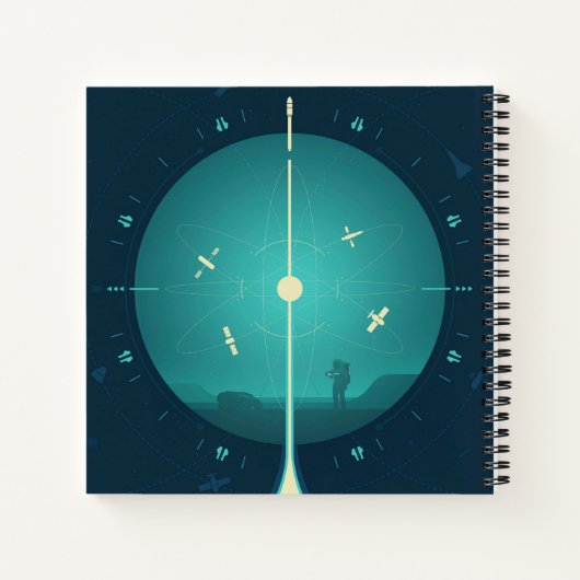 Deep Space Atomic Clock Poster, blauwe versie. Notitieboek (Achterkant)