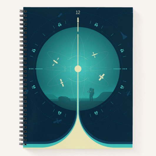 Deep Space Atomic Clock Poster, blauwe versie. Notitieboek (Voorkant)