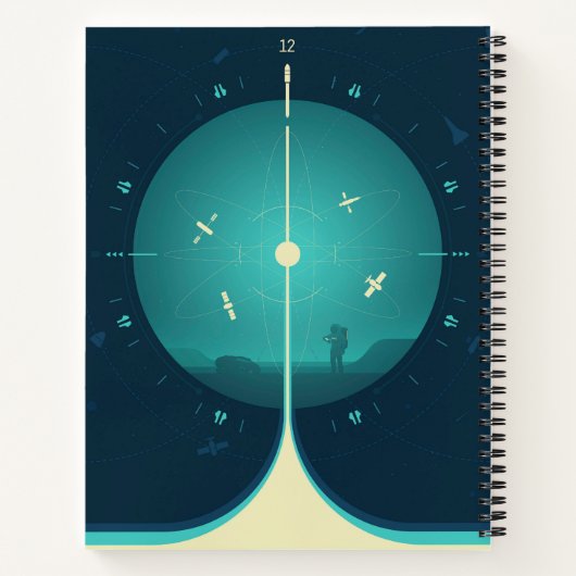 Deep Space Atomic Clock Poster, blauwe versie. Notitieboek (Achterkant)