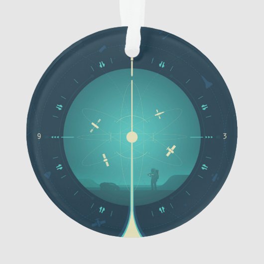 Deep Space Atomic Clock Poster, blauwe versie. Ornament (achterkant)