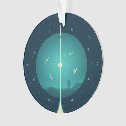 Deep Space Atomic Clock Poster, blauwe versie. Ornament (voorkant)