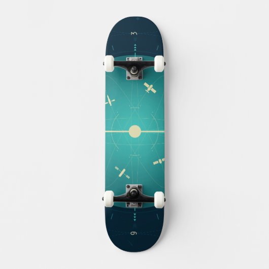 Deep Space Atomic Clock Poster, blauwe versie. Persoonlijk Skateboard (Voorkant)