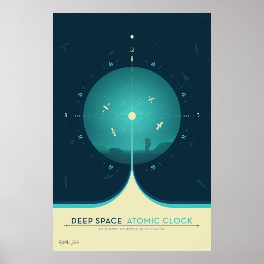 Deep Space Atomic Clock Poster, blauwe versie. Poster (Voorkant)