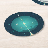 Deep Space Atomic Clock Poster, blauwe versie. Ronde Kartonnen Onderzetter (Gebogen)