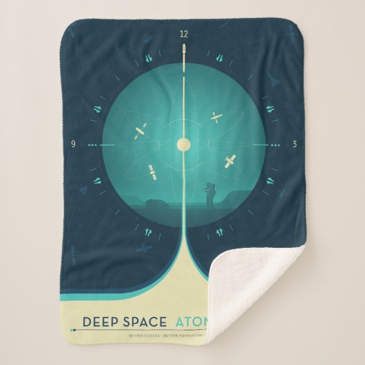 Deep Space Atomic Clock Poster, blauwe versie. Sherpa Deken (Voorkant)