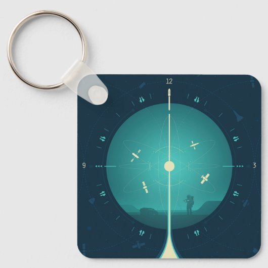 Deep Space Atomic Clock Poster, blauwe versie. Sleutelhanger (Voorkant)