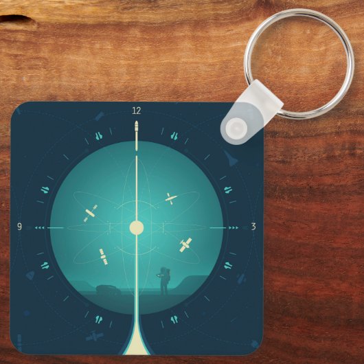 Deep Space Atomic Clock Poster, blauwe versie. Sleutelhanger (Achterkant)