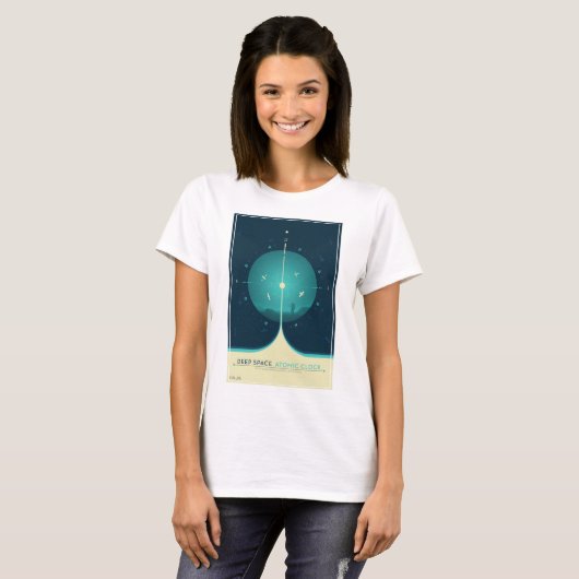 Deep Space Atomic Clock Poster, blauwe versie. T-shirt (Voorkant volledig)