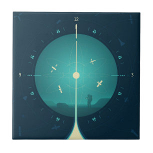 Deep Space Atomic Clock Poster, blauwe versie. Tegeltje