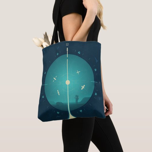 Deep Space Atomic Clock Poster, blauwe versie. Tote Bag (Dichtbij)