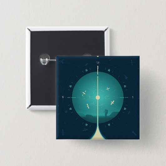 Deep Space Atomic Clock Poster, blauwe versie. Vierkante Button 5,1 Cm (Voorkant /achterkant)