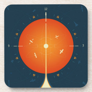 Deep Space Atomic Clock Poster, Oranje versie. Bier Onderzetter