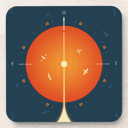 Deep Space Atomic Clock Poster, Oranje versie. Bier Onderzetter (Voorkant)