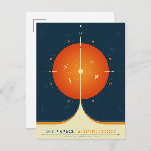 Deep Space Atomic Clock Poster, Oranje versie. Briefkaart (Voorkant / Achterkant)