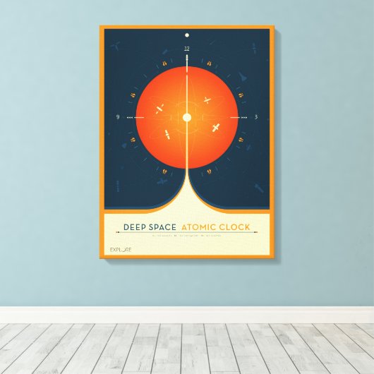 Deep Space Atomic Clock Poster, Oranje versie. Canvas Afdruk (Insitu (Houten vloer))