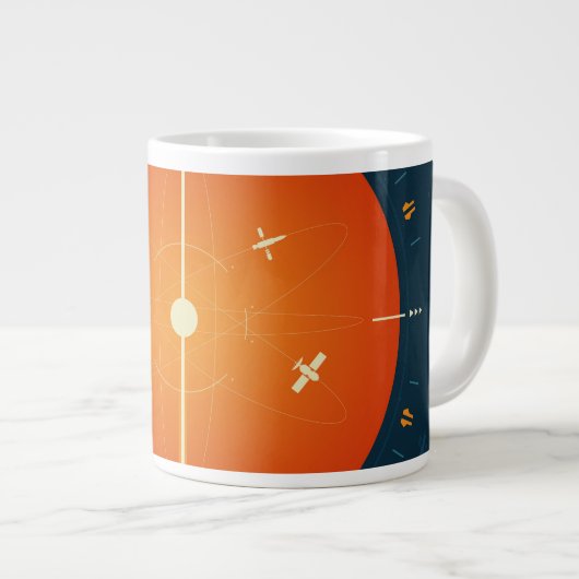 Deep Space Atomic Clock Poster, Oranje versie. Grote Koffiekop (Voorkant rechts)