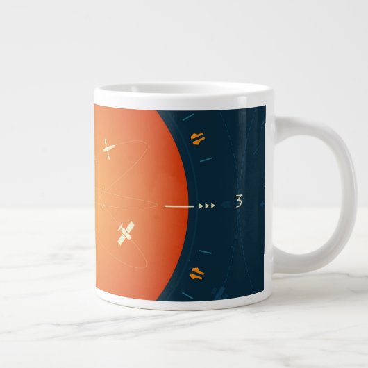Deep Space Atomic Clock Poster, Oranje versie. Grote Koffiekop (Rechts)