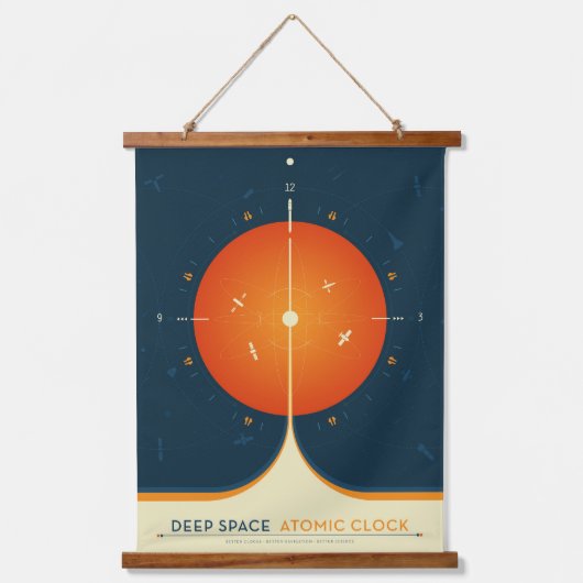 Deep Space Atomic Clock Poster, Oranje versie. Hangend Wandkleed (Voorkant)