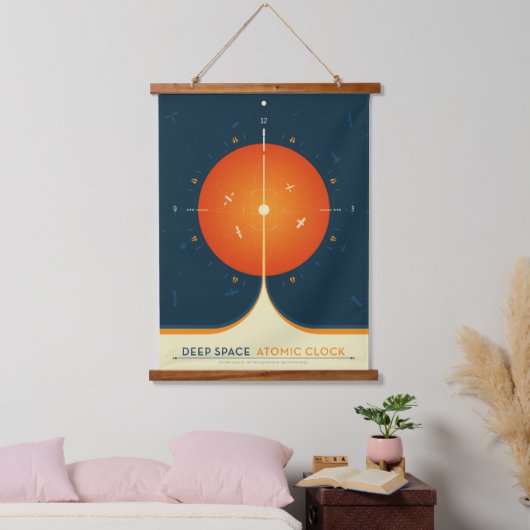 Deep Space Atomic Clock Poster, Oranje versie. Hangend Wandkleed (Slaapkamer)