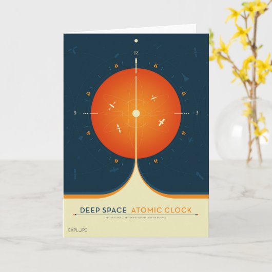 Deep Space Atomic Clock Poster, Oranje versie. Kaart (Gele Bloem)