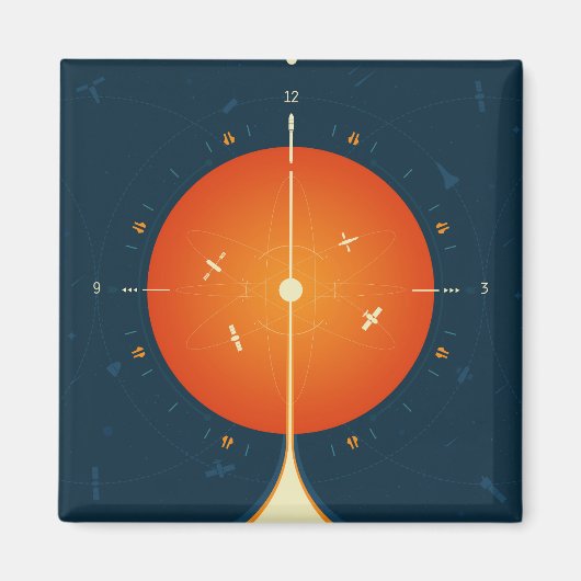 Deep Space Atomic Clock Poster, Oranje versie. Magneet (Voorkant)