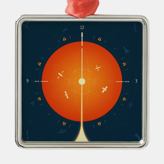 Deep Space Atomic Clock Poster, Oranje versie. Metalen Ornament (Voorkant)