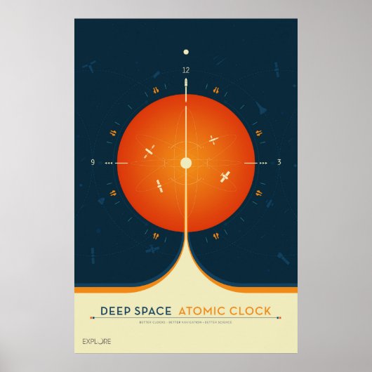 Deep Space Atomic Clock Poster, Oranje versie. Poster (Voorkant)