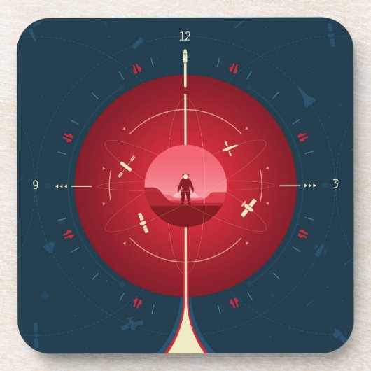 Deep Space Atomic Clock Poster, rode versie. Bier Onderzetter (Voorkant)