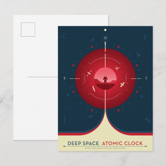 Deep Space Atomic Clock Poster, rode versie. Briefkaart (Voorkant / Achterkant)