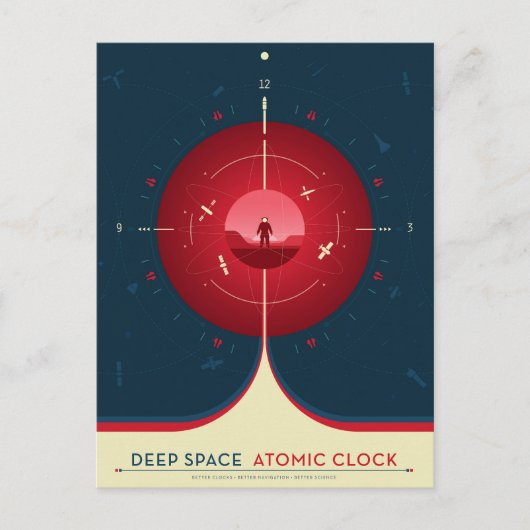Deep Space Atomic Clock Poster, rode versie. Briefkaart (Voorkant)