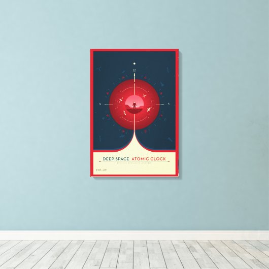 Deep Space Atomic Clock Poster, rode versie. Canvas Afdruk (Insitu (Houten vloer))