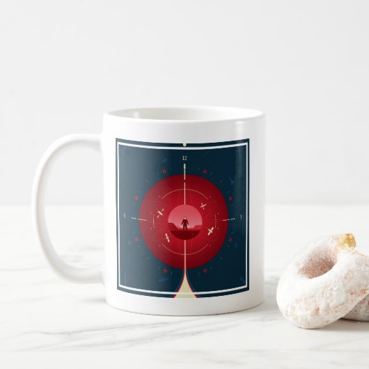 Deep Space Atomic Clock Poster, rode versie. Koffiemok (Met donut)