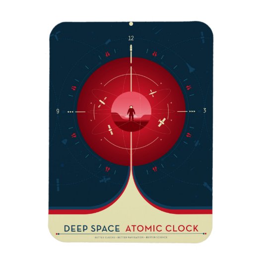 Deep Space Atomic Clock Poster, rode versie. Magneet (Verticaal)