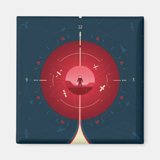 Deep Space Atomic Clock Poster, rode versie. Magneet (Voorkant)