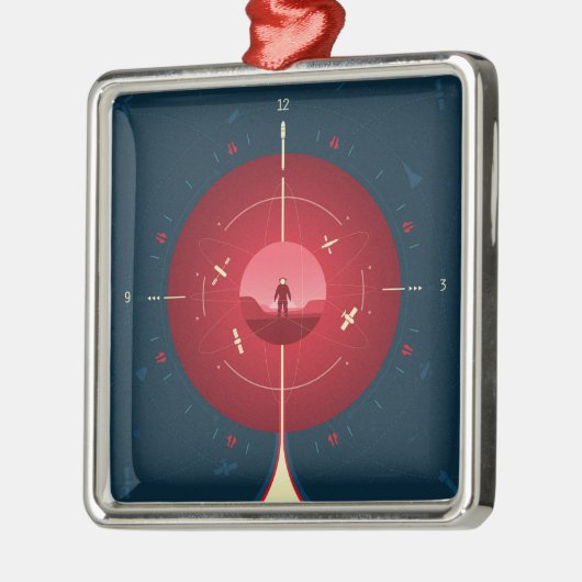 Deep Space Atomic Clock Poster, rode versie. Metalen Ornament (Links)