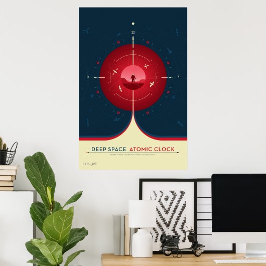 Deep Space Atomic Clock Poster, rode versie. Poster (Thuiskantoor)