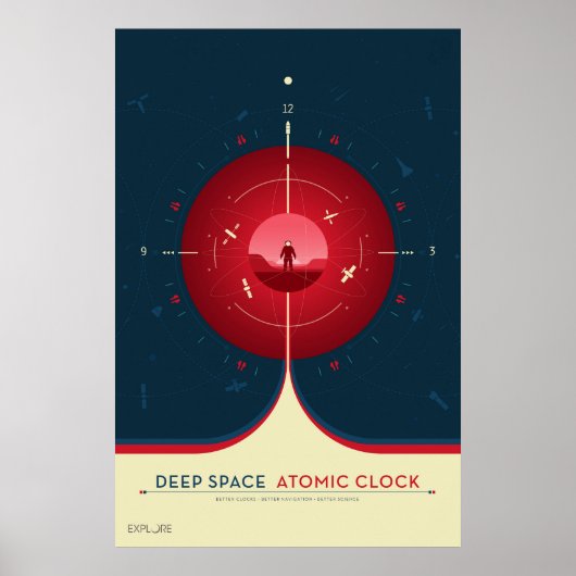 Deep Space Atomic Clock Poster, rode versie. Poster (Voorkant)