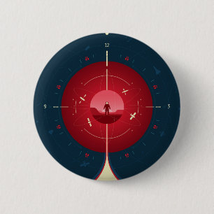 Deep Space Atomic Clock Poster, rode versie. Ronde Button 5,7 Cm