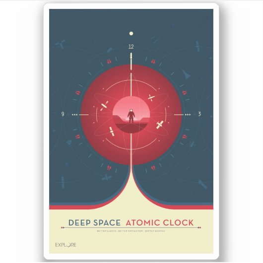 Deep Space Atomic Clock Poster, rode versie. Sticker (Voorkant)