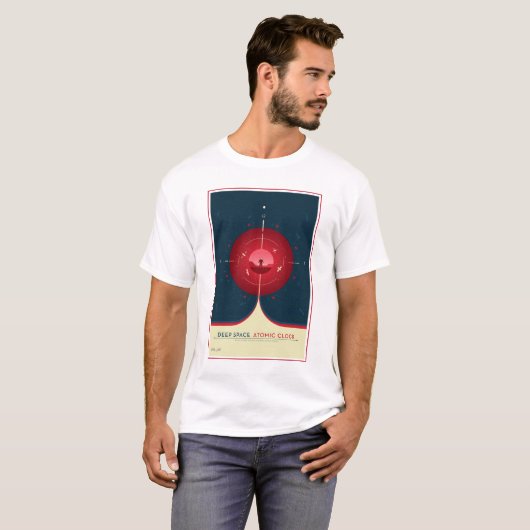 Deep Space Atomic Clock Poster, rode versie. T-shirt (Voorkant volledig)