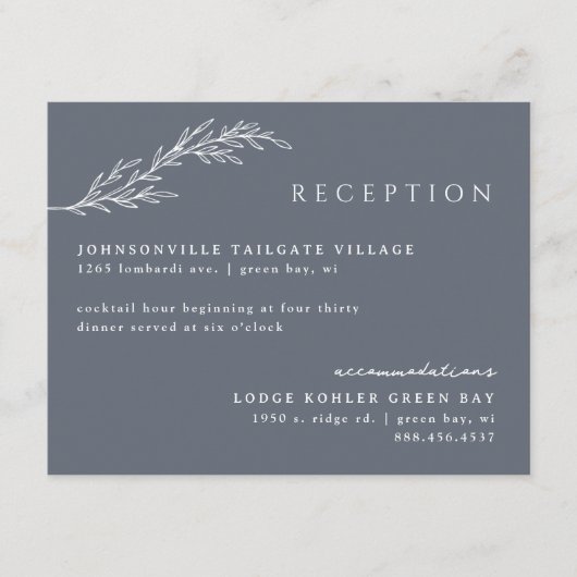 Deep Steel Blue Modern Stenciled Botanical Details Informatiekaartje (Voorkant)